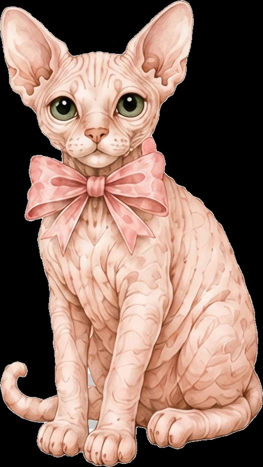 Gato sphynx con lazo rosa